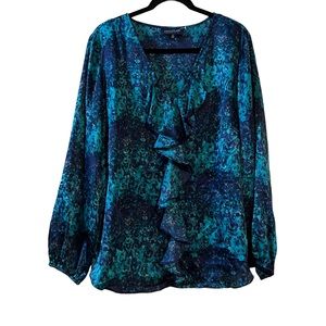 JONES NEW YORK Ruffle Blouse Watercolor Blue 1x